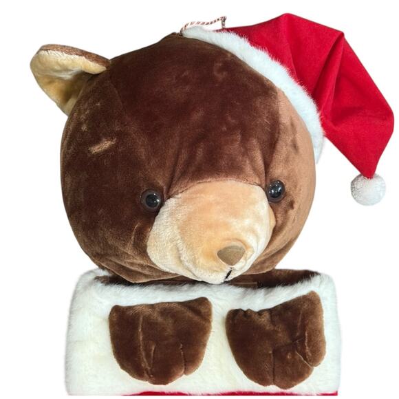 Vintage 80s Christmas Stocking Plush 3D Teddy Bear‎ Santa Hat 48" Humongous XL - Picture 3 of 13